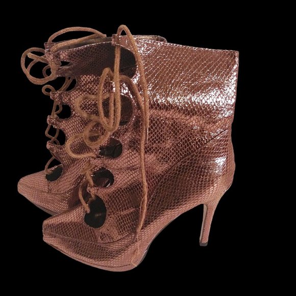 Stiletto Ankle Boots, Size 9 Boots, Vintage Boots, Peep Toe Lace-Up Ankle Boot - Picture 7 of 9